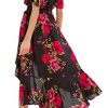 Womens Short Sleeve Floral Maxi Dress High Low V-Neck Flowy Party Long Dresses