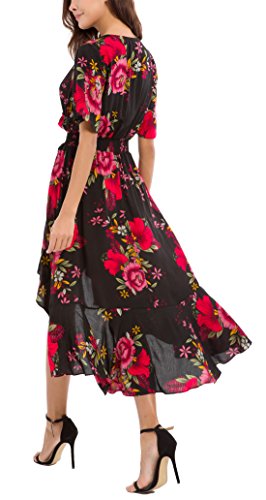 Womens Short Sleeve Floral Maxi Dress High Low V-Neck Flowy Party Long Dresses