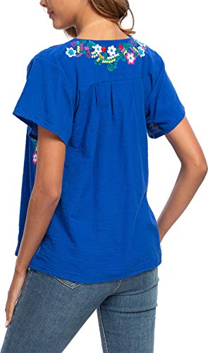 Women's Embroidered Mexican Peasant Blouse Mexico Summer Shirt Short Sleeve