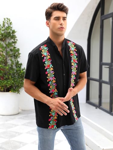 Mexican Shirts for Men Guayabera Shirt Traditional Embroidered Dress Up Fiesta Independence Day of The Dead Cinco De Mayo