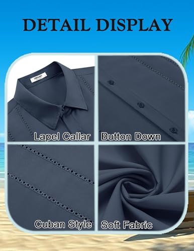 Mens Cuban Guayabera Shirt Short Sleeve Button Down Shirts Summer Beach Vacation Shirts