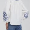 Women's Casual Floral Embroidered V Neck Blouses Boho Long Balloon Sleeve Mexican Shirts Loose Summer Fall Tops 2025