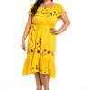 851 - Plus Size Embroidered Off Shoulder Mexican Hawaii Floral Summer Sun Dress