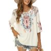 Mexican Embroidered Tops for Women Traditional Boho Tunics Bohemian Shirts Plus Size Peasant Clothes Blouses