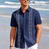 Mens Short Sleeve Guayabera Shirts Linen Cotton Button Down Mexican Embroidered Cuban Wedding Shirt Summer Beach Tops