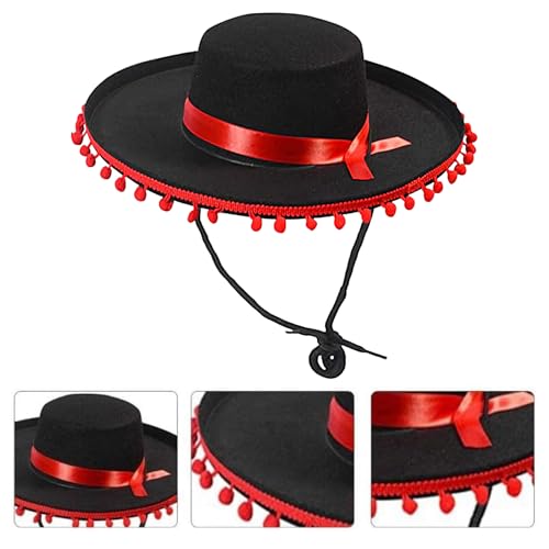 Mexican Sombrero Hat For Adult, Large Festival Sombrero Hats, Wide Brim Cosplay Costume With Pom-Poms, Mexican Party Dress Up