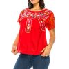 Women Traditional Puebla Mexican Embroidered Blouse