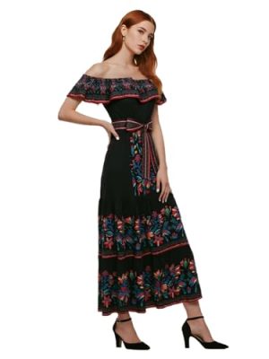 Womens Mexican Fiesta Dress Cinco De Mayo Spanish Cuban Dress with Belt