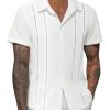 Mens Button Down Short Sleeve Shirts Summer Casual Cuban Guayabera Shirt Beach Wedding Vacation Tops