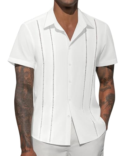 Mens Button Down Short Sleeve Shirts Summer Casual Cuban Guayabera Shirt Beach Wedding Vacation Tops