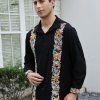 Mexican Shirts for Men Guayabera Cinco De Mayo Fiesta Traditional Embroidered Collared Button Up Long Sleeve