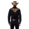 Men's Western Shirt Long Sleeve Embroidered Cowboy Casual Snap Button Shirt