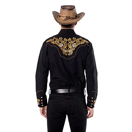 Men's Western Shirt Long Sleeve Embroidered Cowboy Casual Snap Button Shirt