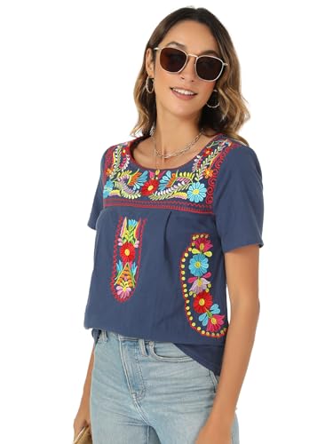 Mexican Shirts for Women Traditional Embroidered Tops Cinco De Mayo Fiesta Style Outfit