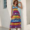 Ethnic Mexican Colorful Stripes Womens Casual Sleeveless Dress Maxi Long Beach Dress Sundress