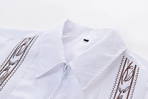 Men's Short Sleeve Guayabera Shirts for Men Cuban Zipper Casual Cotton Beach Tops with Pockets
