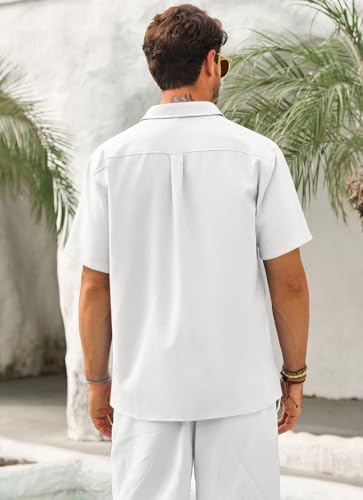 Mens Cuban Guayabera Shirts Button Down Short Sleeve Shirt Casual Linen Summer Beach Vacation Hippie Tops