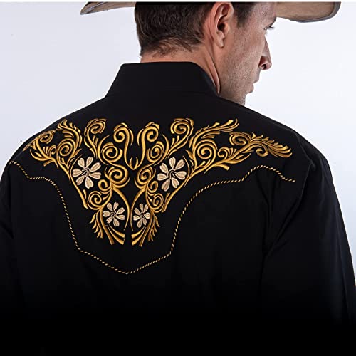 Men's Western Shirt Long Sleeve Embroidered Cowboy Casual Snap Button Shirt