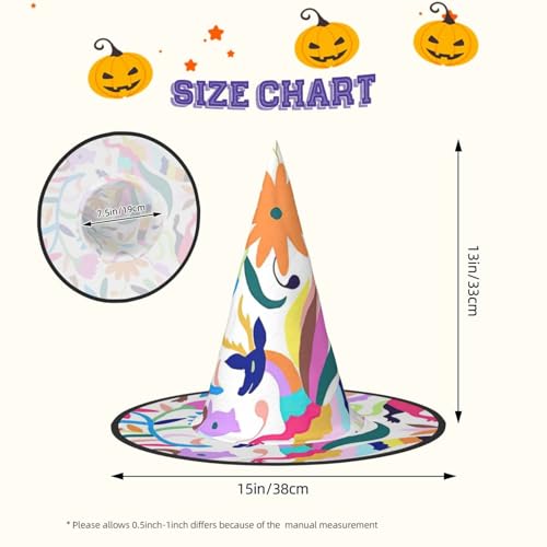 Mexican Otomi Animals Print Halloween Witch Hat Halloween Costume Witches Hats For Women Cosplay Party Accessory-1pcs
