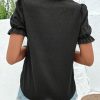 Women's Casual Floral Embroidered V Neck Boho Short Puff Sleeve Shirts Loose Summer Blouses Tops Fashion Clothes 2025