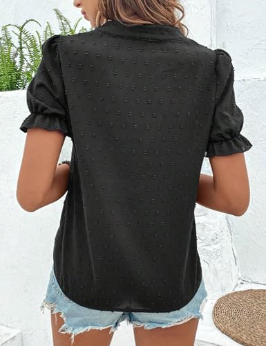 Women's Casual Floral Embroidered V Neck Boho Short Puff Sleeve Shirts Loose Summer Blouses Tops Fashion Clothes 2025