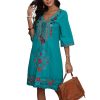 Women’s Embroidered Mexican Fiesta Dress Plus Size Traditional Floral Boho Dresses for Women Peasant Hippie Outfit