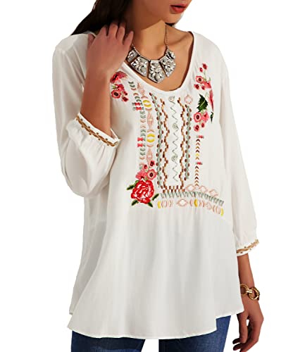 Mexican Tops for Women Embroidered Shirts Bohemian Hippie Clothes Tunic Fiesta Plus Size Boho Peasant Blouses