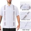 Men's Short Sleeve Guayabera Shirts for Men Cuban Zipper Casual Cotton Beach Tops with Pockets