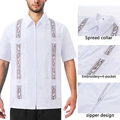Men's Short Sleeve Guayabera Shirts for Men Cuban Zipper Casual Cotton Beach Tops with Pockets