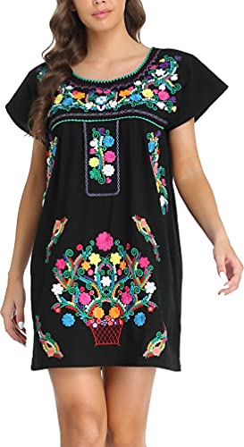 Women Embroidered Lace Short Sleeve Dress Peasant Maxi Boho Dress