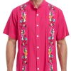 Men's Mexican Cuban Shirt Embroidered Traditional Button Down Shirt Summer Band Collar Short Sleeve Tops