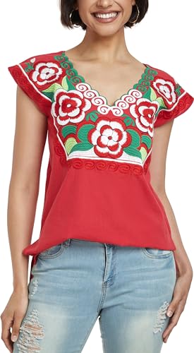 Women's Mexican Peasant Blouse Cotton Tops White Shirt