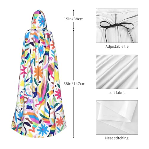 Mexican Otomi Animals Print Unisex Full Length Hooded Robe Cloak Long Cape Cosplay Costume Halloween Christmas Cloak