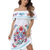 Women Mexican Embroidered Dress Ruffle Collar Sleeveless