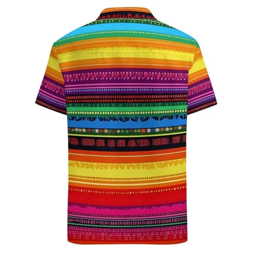 Mexican Serape Colorful Stripes Mens Shirts Short Sleeve Button Down Beach Shirts with Pockets