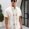 Mexican Shirts for Men Authentic Guayabera Embroidered Dress Up Fiesta Traditional Style Cinco De Mayo Button Up Shirt