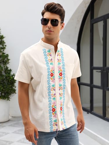 Mexican Shirts for Men Authentic Guayabera Embroidered Dress Up Fiesta Traditional Style Cinco De Mayo Button Up Shirt