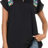 Mexican Shirts for Women Embroidered Tops Peasant Blouse Lace Tops White Short Sleeve Summer Floral V Neck T Shirt