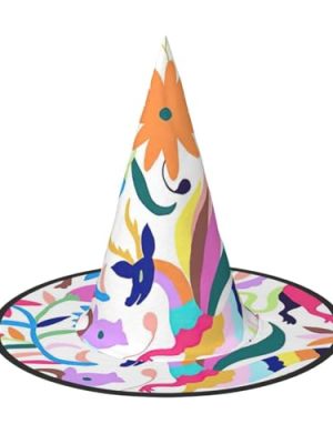 Mexican Otomi Animals Print Halloween Witch Hat Halloween Costume Witches Hats For Women Cosplay Party Accessory-1pcs