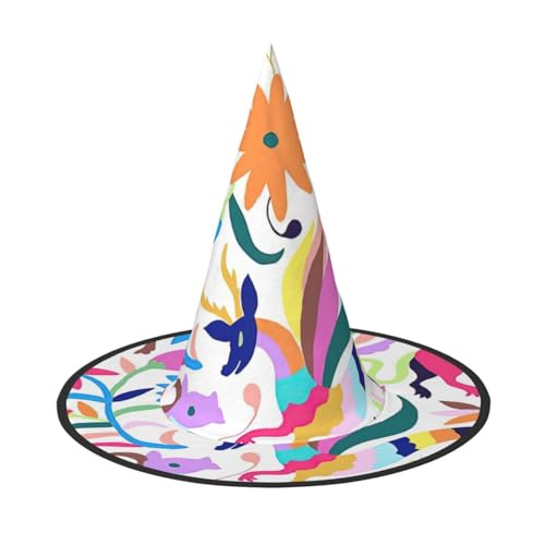 Mexican Otomi Animals Print Halloween Witch Hat Halloween Costume Witches Hats For Women Cosplay Party Accessory-1pcs