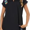 Mexican Shirts for Women Embroidered Tops Peasant Blouse Lace Tops White Short Sleeve Summer Floral V Neck T Shirt