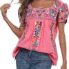 Mexican Shirts for Women Embroidered Tops Traditional Peasant Summer Tunic Blouse