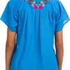 Women's Embroidered Mexican Peasant Blouse Mexico Summer Shirt Short Sleeve