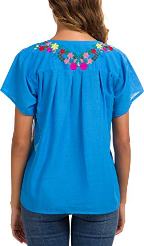 Women's Embroidered Mexican Peasant Blouse Mexico Summer Shirt Short Sleeve