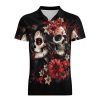 Mexican Day of The Dead Women Goth Novelty Golf Shirt Polo Shirts Short Sleeve for Men Casual Tops with Pocket