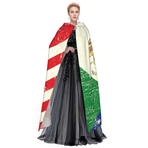 Unisex robes capes Adult Mexican American Flag Print Hooded Cloak for Cosplay Halloween Carnival Costumes