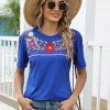 Mexican Shirts for Women Traditional Embroidered Fiesta Cinco De Mayo Tops Floral Crewneck Short Sleeve