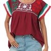 Women Mexican Embroidered Lace Traditional Colorful Blouse Tricolor Top Mexican Independence Day Shirt