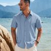Mens Cuban Guayabera Short Sleeve Shirt Casual Summer Beach Tops Button Down Untucked Shirts