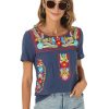 Mexican Shirts for Women Traditional Embroidered Tops Cinco De Mayo Fiesta Style Outfit